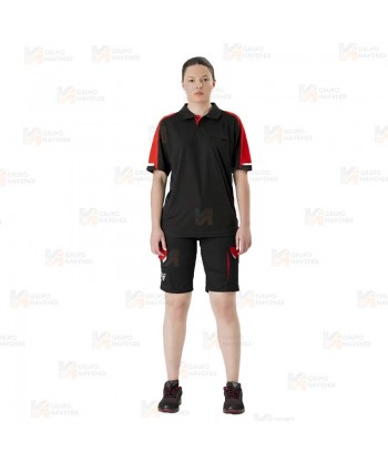 Polo de manga corta bicolor de tejido transpirable color negro y rojo