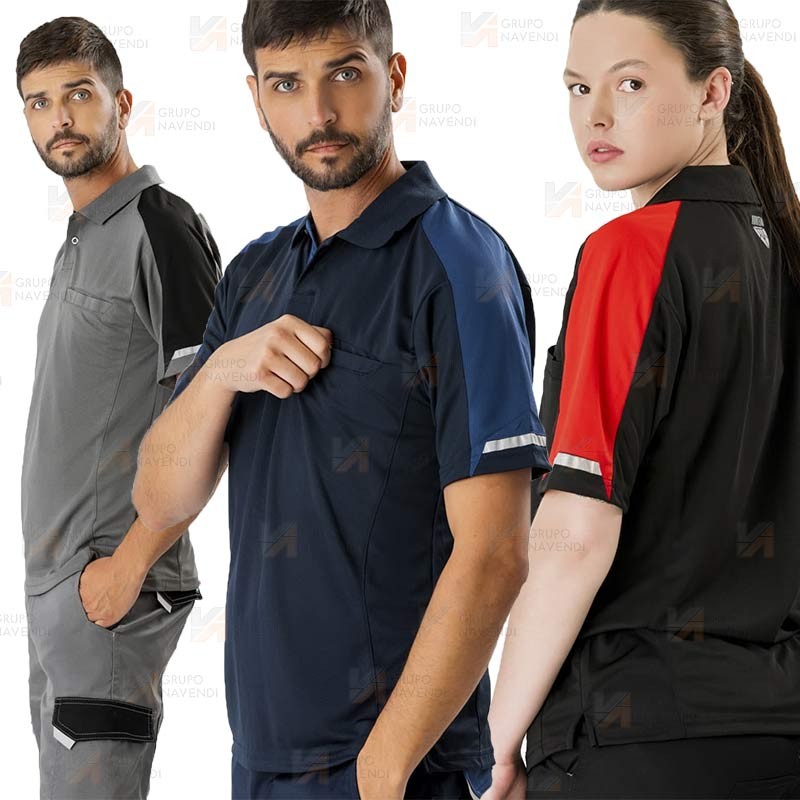 Polo de manga corta bicolor de tejido transpirable color marino y azafata