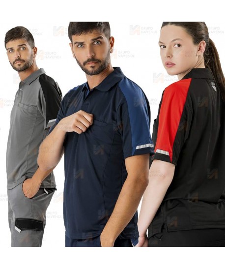Polo de manga corta bicolor de tejido transpirable color marino y azafata