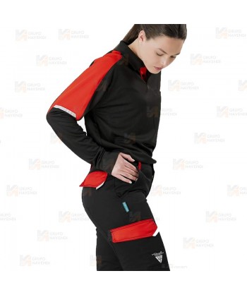 Polo de manga larga bicolor de tejido transpirable  color negro y rojo
