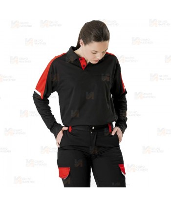 Polo de manga larga bicolor de tejido transpirable  color negro y rojo