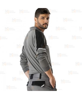 Polo de manga larga bicolor de tejido transpirable  color gris y negro