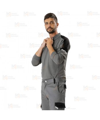 Polo de manga larga bicolor de tejido transpirable  color gris y negro