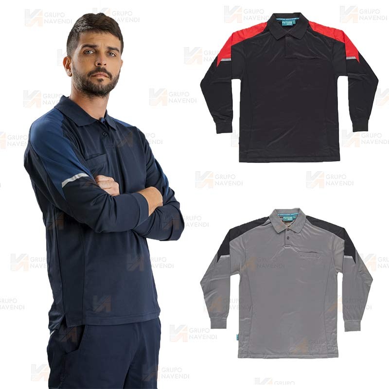 Polo de manga larga bicolor de tejido transpirable