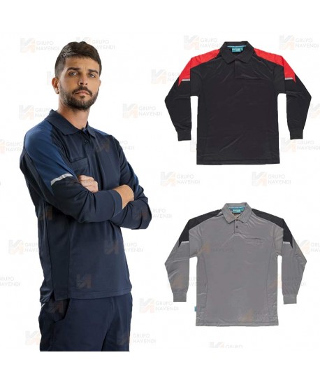 Polo de manga larga bicolor de tejido transpirable