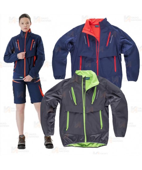 Cazadora deportiva con tejido Ripstop marino/rojo