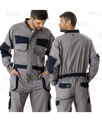 Buzo laboral multibolsillos con tejido elástico color gris y negro