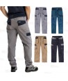 Pantalón laboral multibolsillos con tejido elástico  color beige/negro