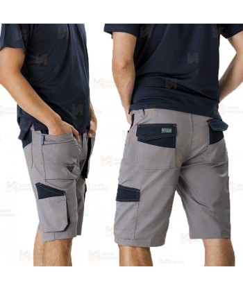 Bermuda laboral multibolsillos con tejido elástico color gris/negro