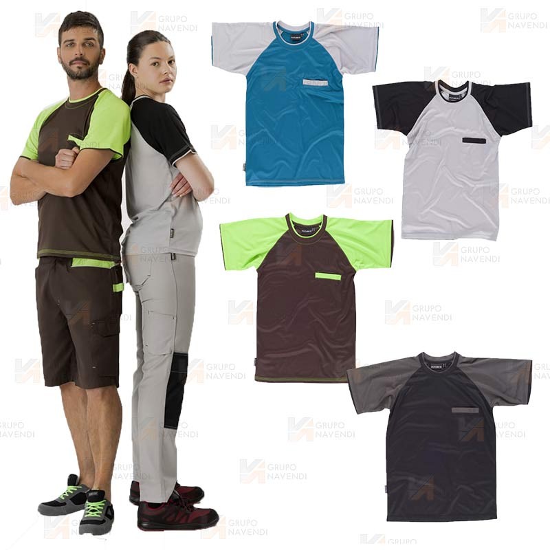 Camiseta técnica bicolor de manga corta con bolsillo