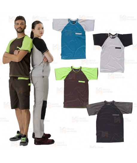 Camiseta técnica bicolor de manga corta con bolsillo