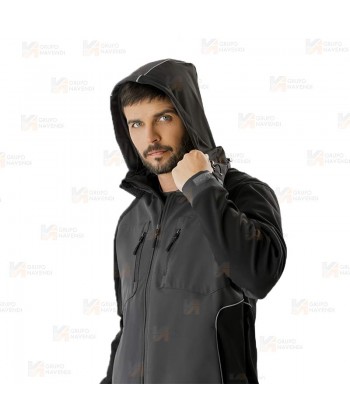Chaqueta con tejido Softshell con capucha gris oscuro/negro