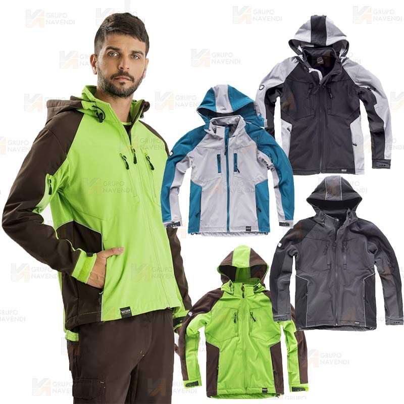 Chaqueta con tejido Softshell con capucha negra/gris