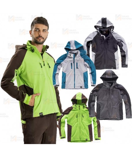 Chaqueta con tejido Softshell con capucha negra/gris