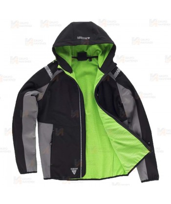 Cazadora softshell anti desgarro y capucha para actividades outdoor