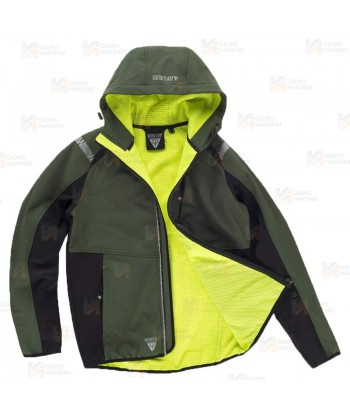 Cazadora softshell anti desgarro y capucha para actividades outdoor