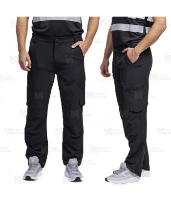 Pantalón laboral multibolsillos con tejido elástico color negro