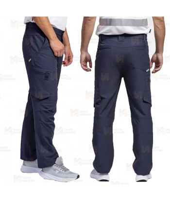 Pantalón laboral multibolsillos con tejido elástico color azul marino