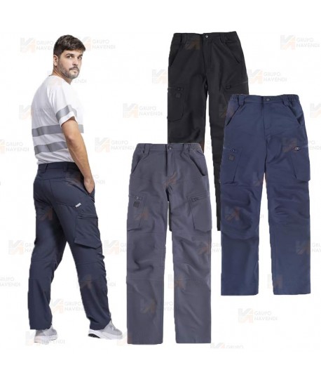 Pantalón laboral multibolsillos con tejido elástico color azul marino