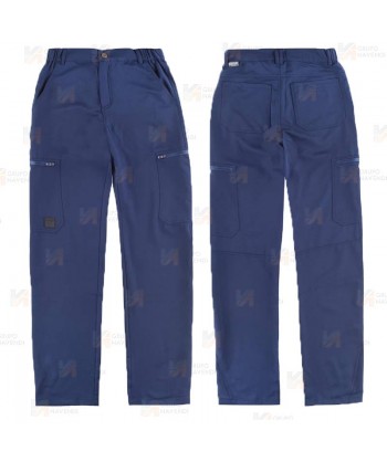 Pantalón laboral multibolsillos con tejido elástico muy fino y ligero color azul marino