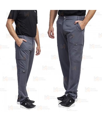 Pantalón laboral multibolsillos con tejido elástico muy fino y ligero color gris oscuro