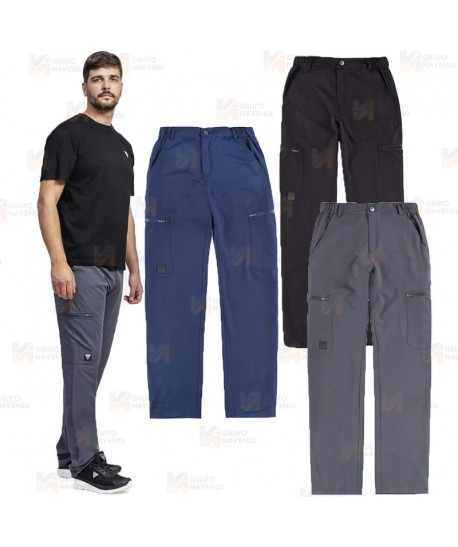 Pantalón laboral multibolsillos con tejido elástico muy fino y ligero color azul marino