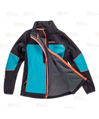 Cazadora softshell deportiva bicolor para mujer color negro y azul