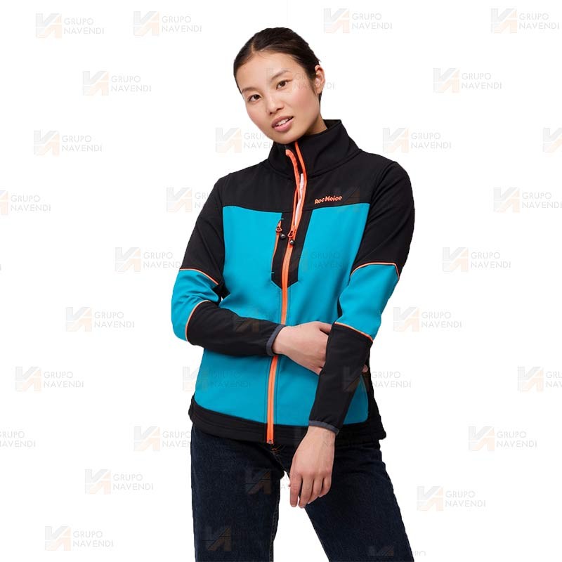 Cazadora softshell deportiva bicolor para mujer color negro y azul