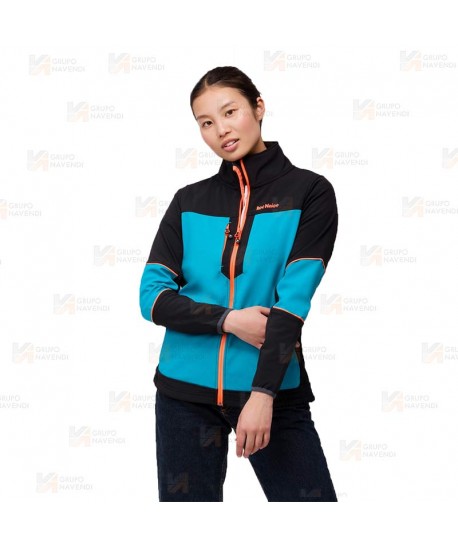 Cazadora softshell deportiva bicolor para mujer color negro y azul