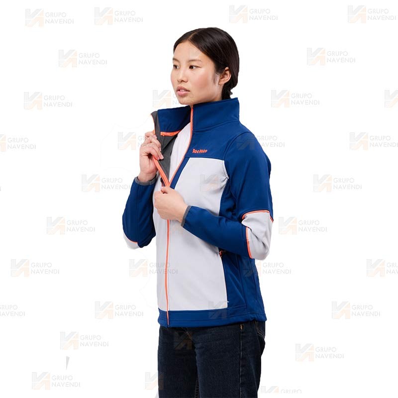 Cazadora softshell deportiva bicolor para mujer color azulina y gris