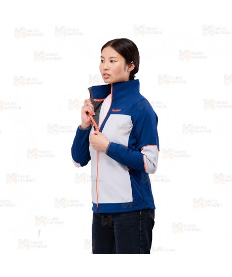 Cazadora softshell deportiva bicolor para mujer color azulina y gris