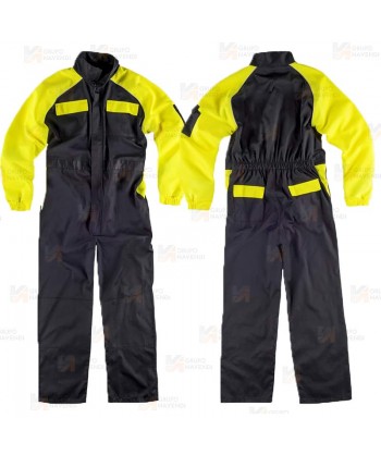 Buzo o mono de trabajo deportivo con refuerzos color negro y amarillo flúor