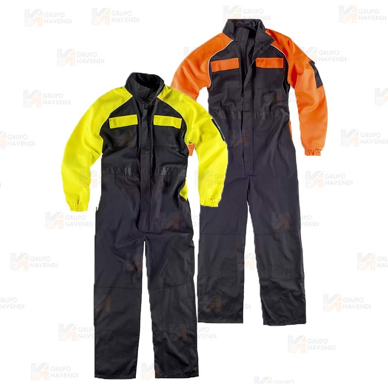 Buzo o mono de trabajo deportivo con refuerzos color negro y amarillo flúor