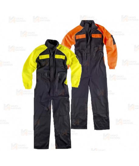 Buzo o mono de trabajo deportivo con refuerzos color negro y amarillo flúor