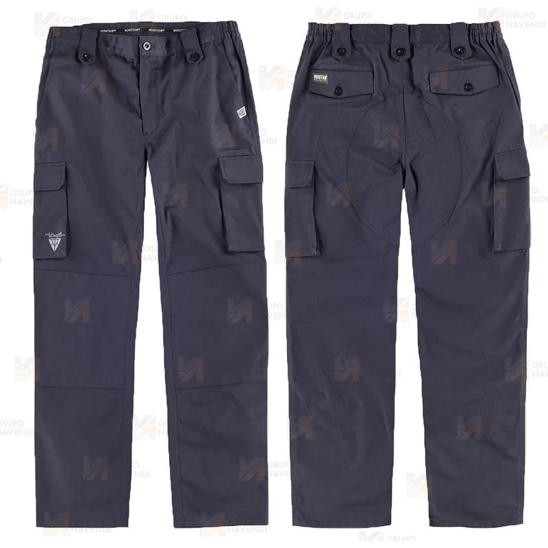 Pantalón multibolsillos con tejido elástico color azul marino oscuro