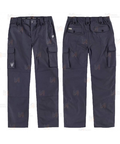 Pantalón multibolsillos con tejido elástico color azul marino oscuro