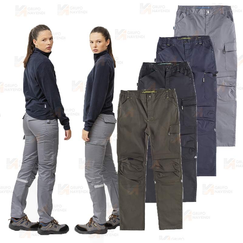 Pantalón laboral multibolsillos con tejido elástico y rodilleras -Unisex-