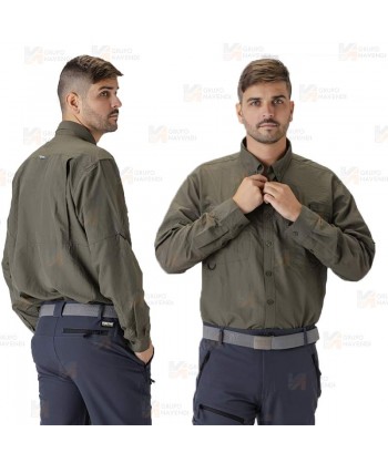 Camisa manga larga transpirable tipo safari color verde caza