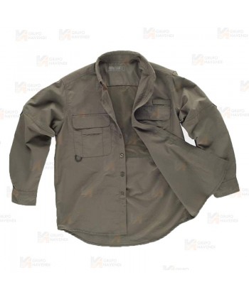 Camisa manga larga transpirable tipo safari color verde caza