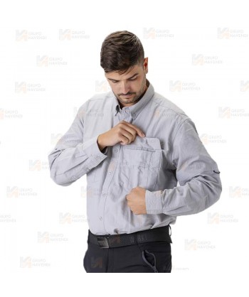 Camisa manga larga transpirable tipo safari color gris claro