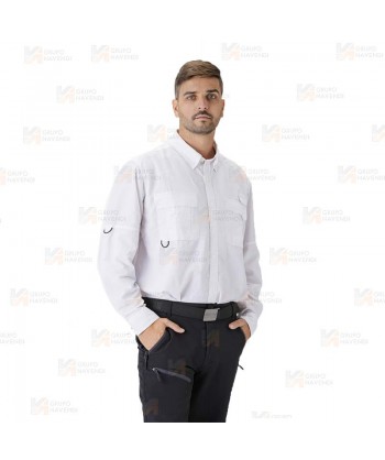 Camisa manga larga transpirable tipo safari color blanca