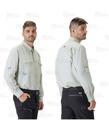 Camisa manga larga transpirable tipo safari color verde topo