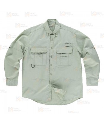 Camisa manga larga transpirable tipo safari color verde topo