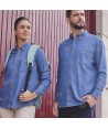 Camisa vaquera de manga larga con bolsillos   -Mujer-
