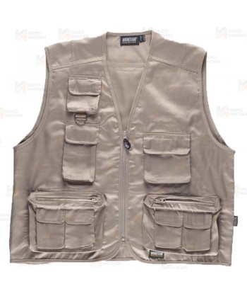 Chaleco laboral multibolsillos tipo reportero  color beige