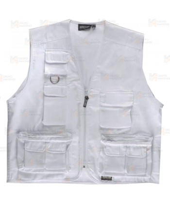Chaleco laboral multibolsillos tipo reportero  color blanco