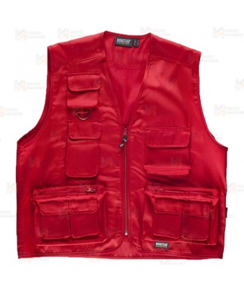Chaleco laboral multibolsillos tipo reportero  color rojo