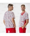 Casaca sanitaria estampada de manga corta y bolsillos  -Unisex-