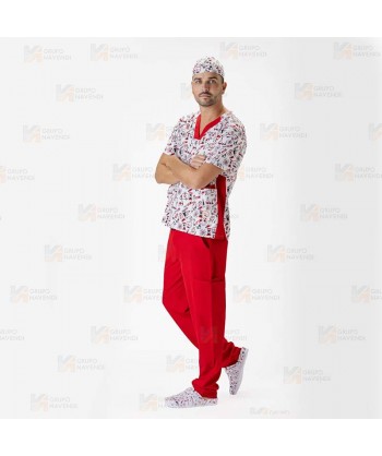 Casaca sanitaria estampada de manga corta y bolsillos  -Unisex-