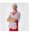 Casaca sanitaria estampada de manga corta y bolsillos  -Unisex-